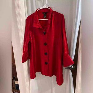 Red Tunic With Large Black Square Buttons Bell Sleeves Size Xl